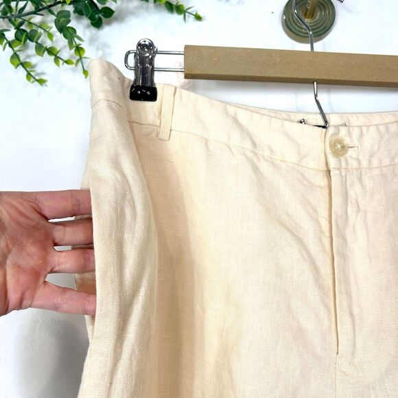 Lauren Ralph Lauren Pants Women 12 Cream Yellow 100% Linen Wide Leg Cropped High - Picture 11 of 13